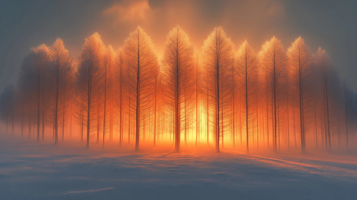 Winter Sunset Forest Mural Wallpaper — Warm Scenic Decoration Mural Wallpaper - room preview 02