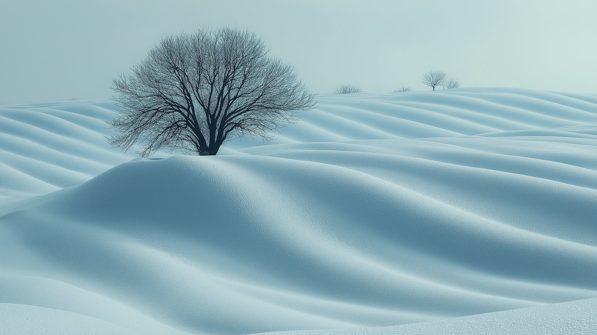 Winter Dune Tree Mural Wallpaper — Minimalist Landscape Design Mural Wallpaper - room preview 02