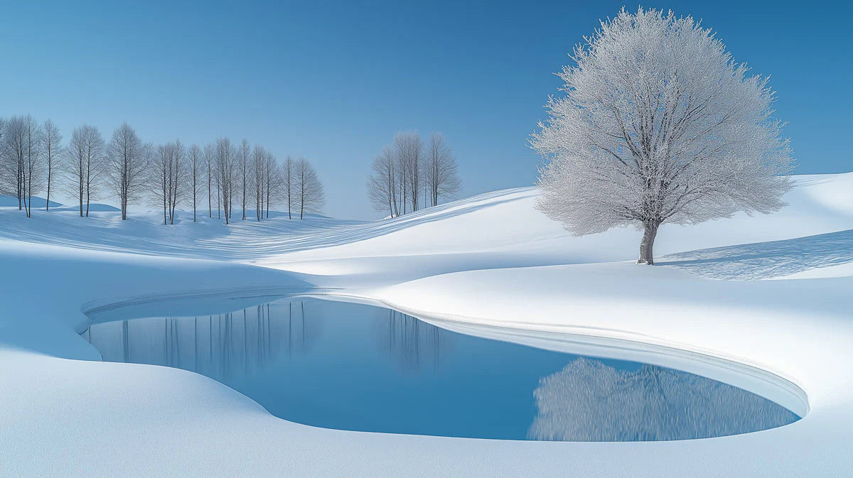 Frozen Winter Landscape Mural Wallpaper — Minimalist Scenic View Mural Wallpaper - room preview 02