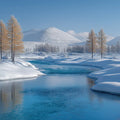 Snowy Mountain River Mural Wallpaper — Winter Landscape Decor Mural Wallpaper - room preview 02