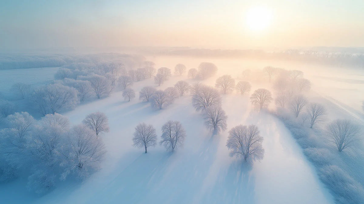 Frozen Winter Landscape Mural Wallpaper — Soft Morning Haze Mural Wallpaper - room preview 02