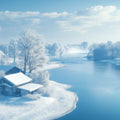 Snowy River Cottage Mural Wallpaper — Scenic Winter Landscape Mural Wallpaper - room preview 02