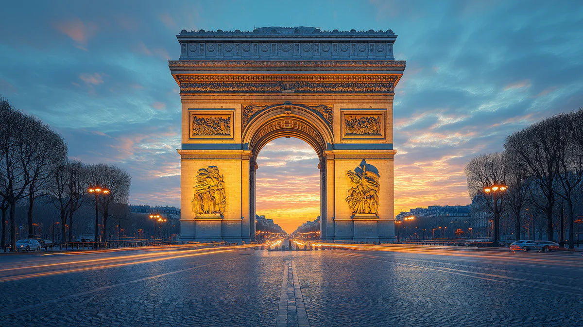 Arc de Triomphe Sunset Mural Wallpaper — Grand Urban Scene Mural Wallpaper - room preview 02