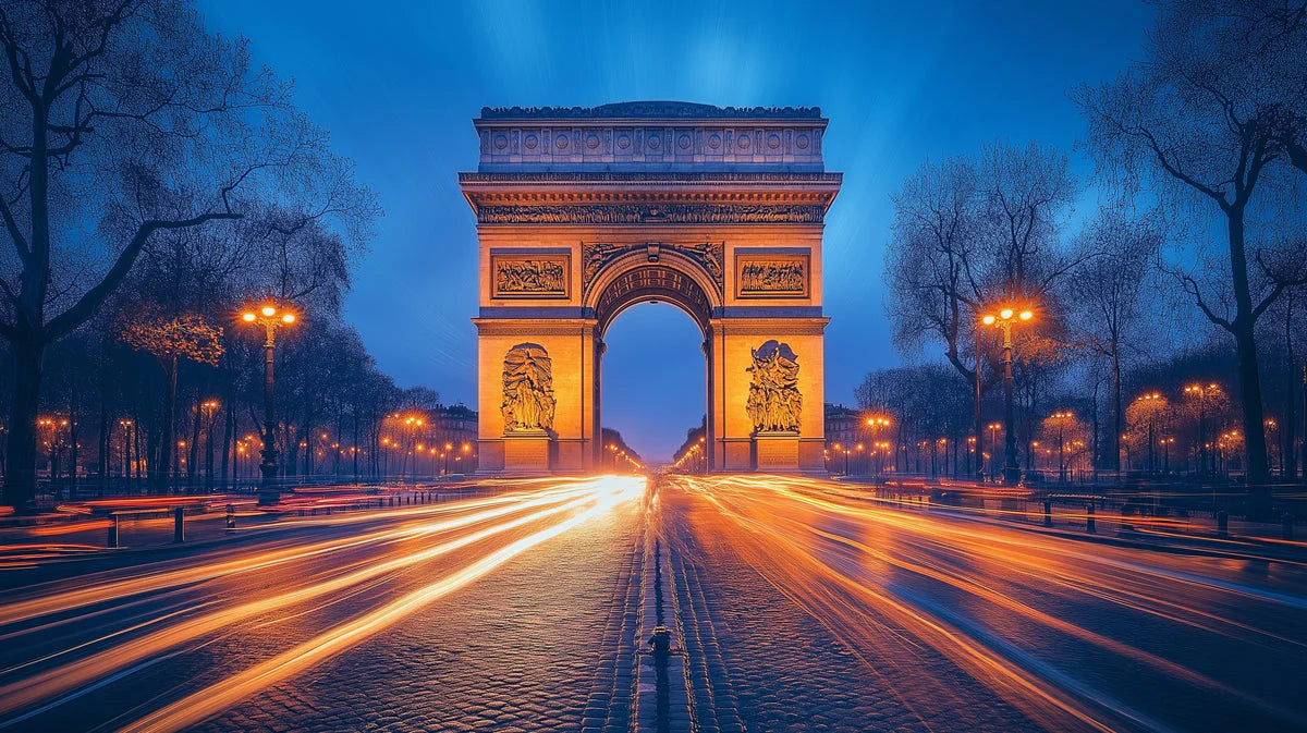 Arc de Triomphe Sunset Mural Wallpaper — Urban Landmark Decor Mural Wallpaper - room preview 02