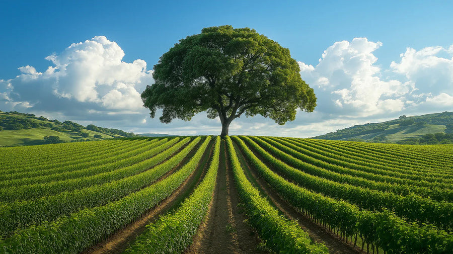 Nature Wallpaper Mural – Natural Wall Mural – Solitary Vineyard Tree — Natural Horizon View printable artwork