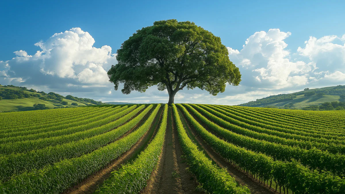 Solitary Vineyard Tree Mural Wallpaper — Natural Horizon View Mural Wallpaper - room preview 02