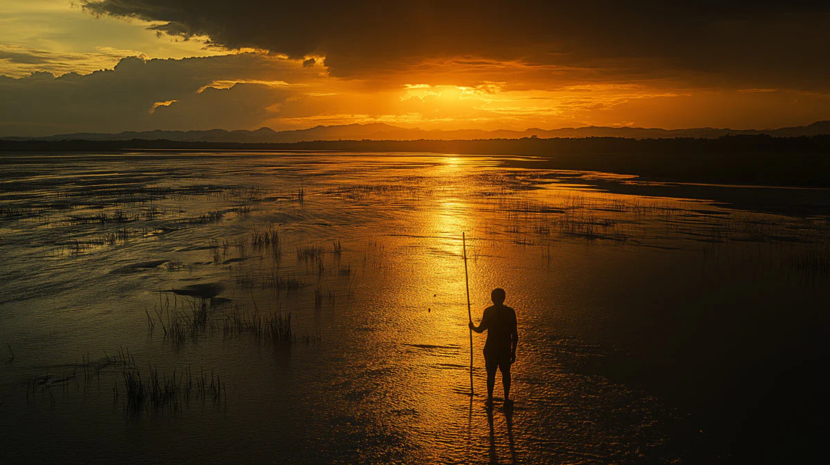 Golden Sunset River Mural Wallpaper — Artistic Horizon Scene Mural Wallpaper - room preview 02