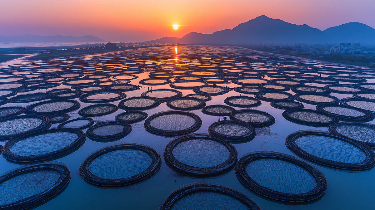 Circular Sea Farm Horizon Mural Wallpaper — Modern Scenic Design Mural Wallpaper - room preview 02