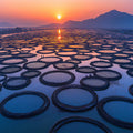 Circular Sea Farm Horizon Mural Wallpaper — Modern Scenic Design Mural Wallpaper - room preview 02