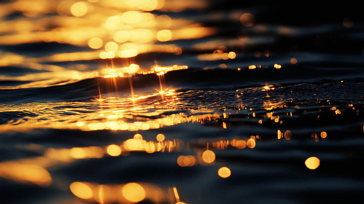 Golden Sunset Water Ripples Mural Wallpaper — Moody Abstract Design Mural Wallpaper - room preview 02
