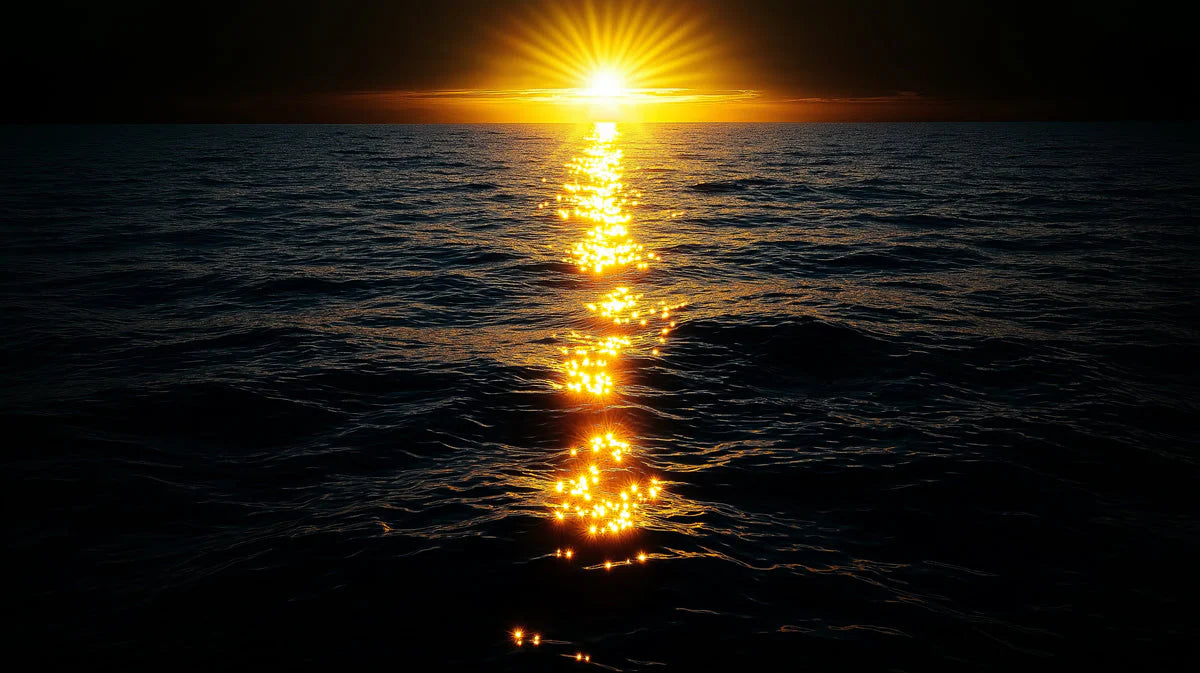 Golden Horizon Sea Mural Wallpaper — Moody Coastal Decor Mural Wallpaper - room preview 02
