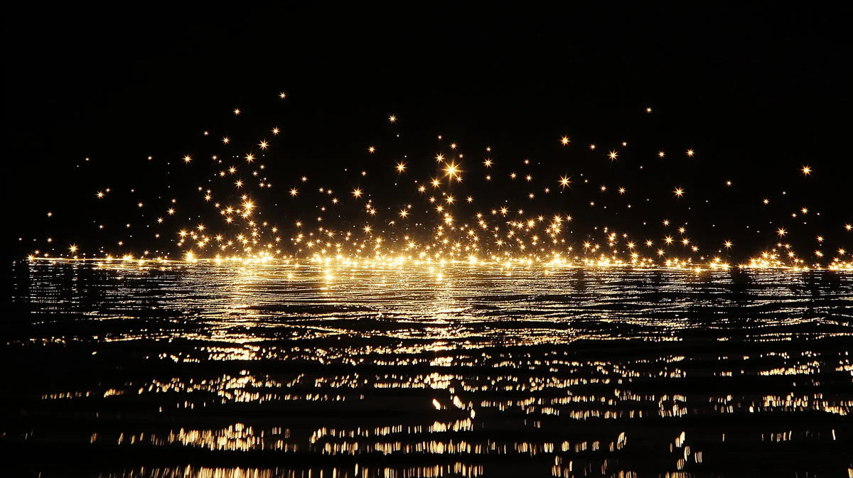 Golden Star Reflections Mural Wallpaper — Night Sky Design Mural Wallpaper - room preview 02