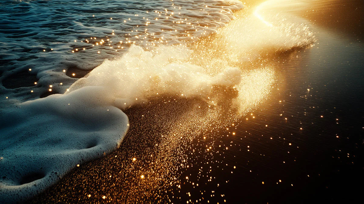 Golden Ocean Tide Mural Wallpaper — Coastal Luxury Design Mural Wallpaper - room preview 02