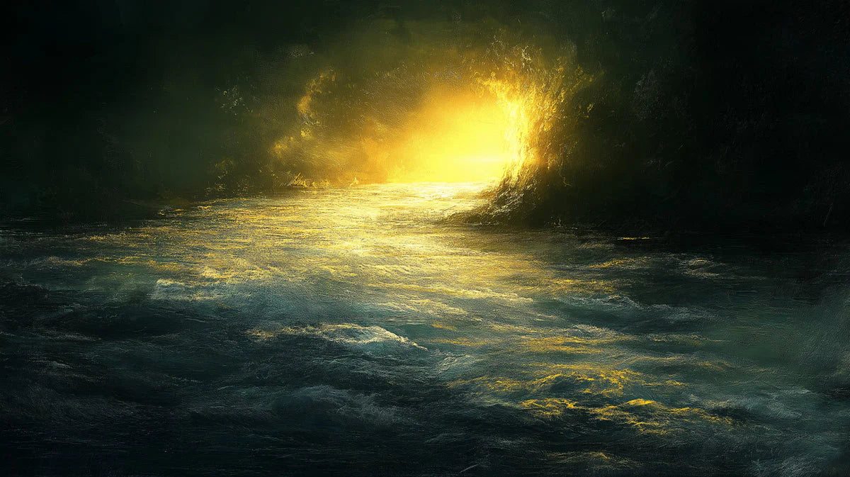 Sunlit Rushing River Mural Wallpaper — Dramatic Nature Decor Mural Wallpaper - room preview 02