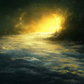 Sunlit Rushing River Mural Wallpaper — Dramatic Nature Decor Mural Wallpaper - room preview 02