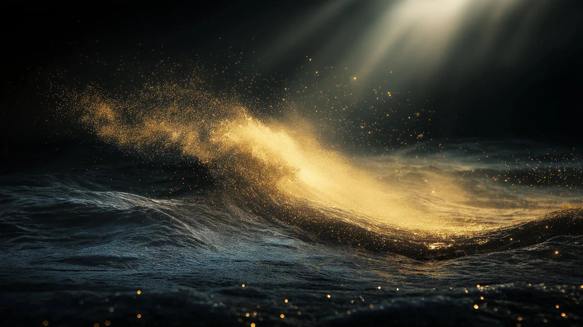 Golden Wave Abstract Mural Wallpaper — Moody Dark Ocean Design Mural Wallpaper - room preview 02