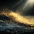 Golden Wave Abstract Mural Wallpaper — Moody Dark Ocean Design Mural Wallpaper - room preview 02