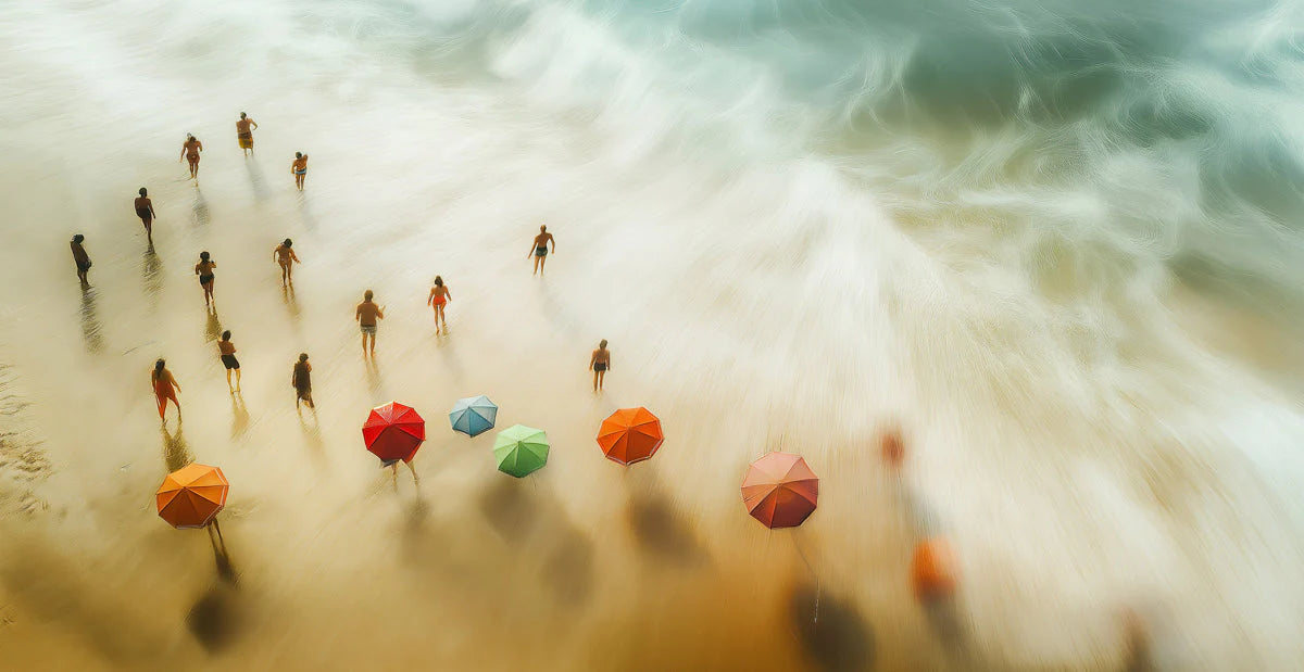 Aerial Beach Scene Mural Wallpaper — Vibrant Coastal Art Mural Wallpaper - room preview 02