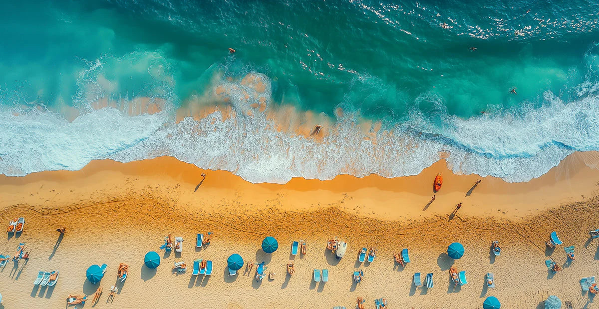 Aerial Beach Scene Mural Wallpaper — Vibrant Coastal Design Mural Wallpaper - room preview 02