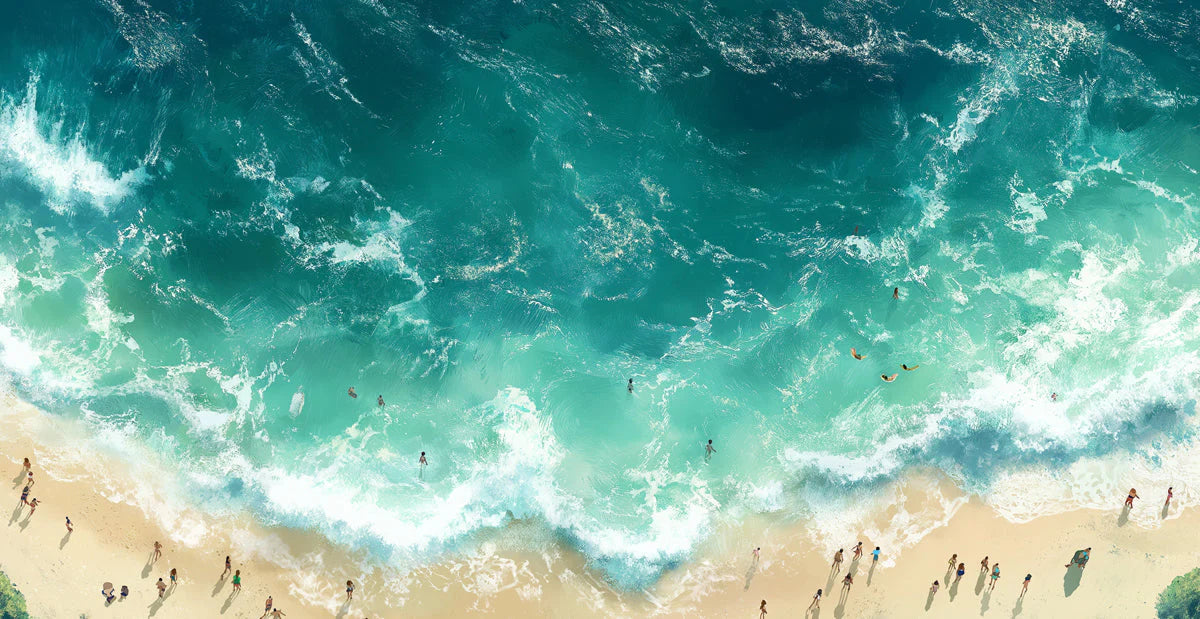 Aerial Beach Waves Mural Wallpaper — Impressionistic Coastal Scene Mural Wallpaper - room preview 02