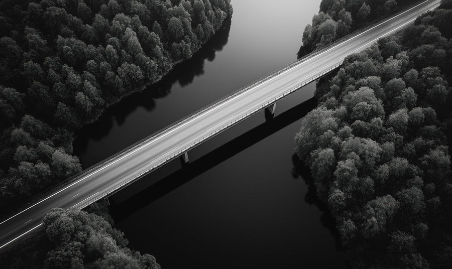 Landscape Wallpaper Mural – Scenery Wall Mural – Aerial Bridge Landscape — Monochromatic Modern printable artwork