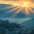 Sunlit Mountain Valley Mural Wallpaper —Dramatic Scenic Landscape Mural Wallpaper - room preview 02