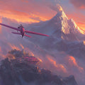Fantasy Mountain Airplane Mural Wallpaper — Whimsical Sky Scene Mural Wallpaper - room preview 02