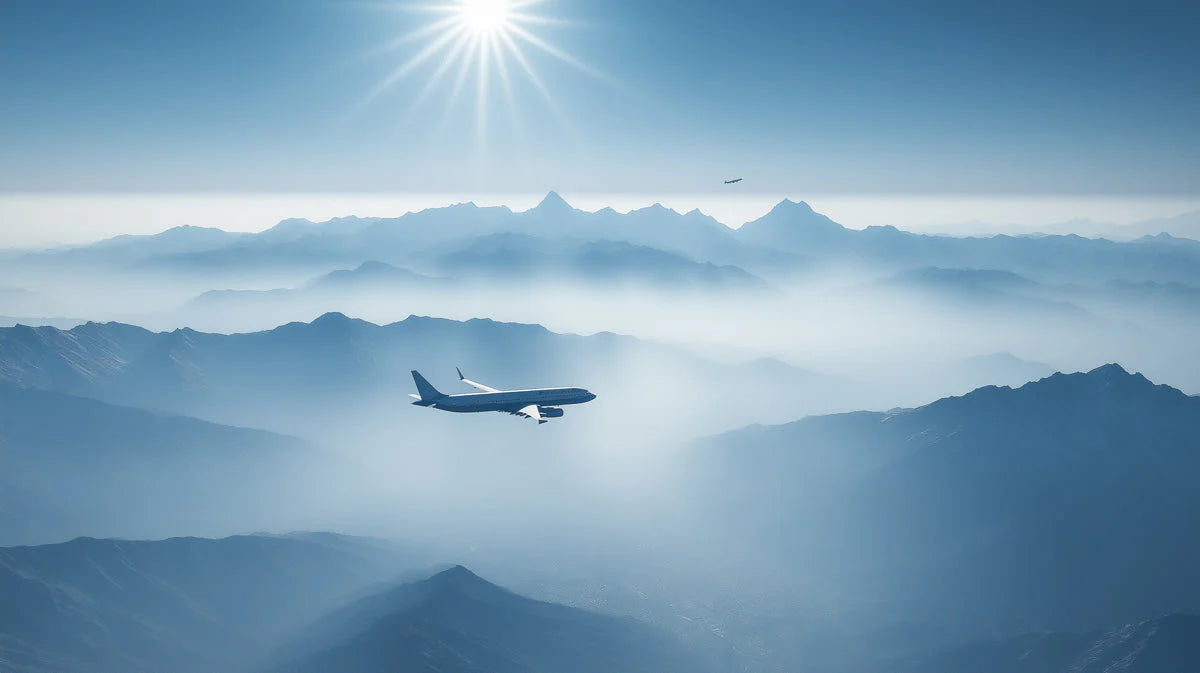 Aviation Misty Mountain Peaks Mural Wallpaper — Modern Blue Sky Mural Wallpaper - room preview 02