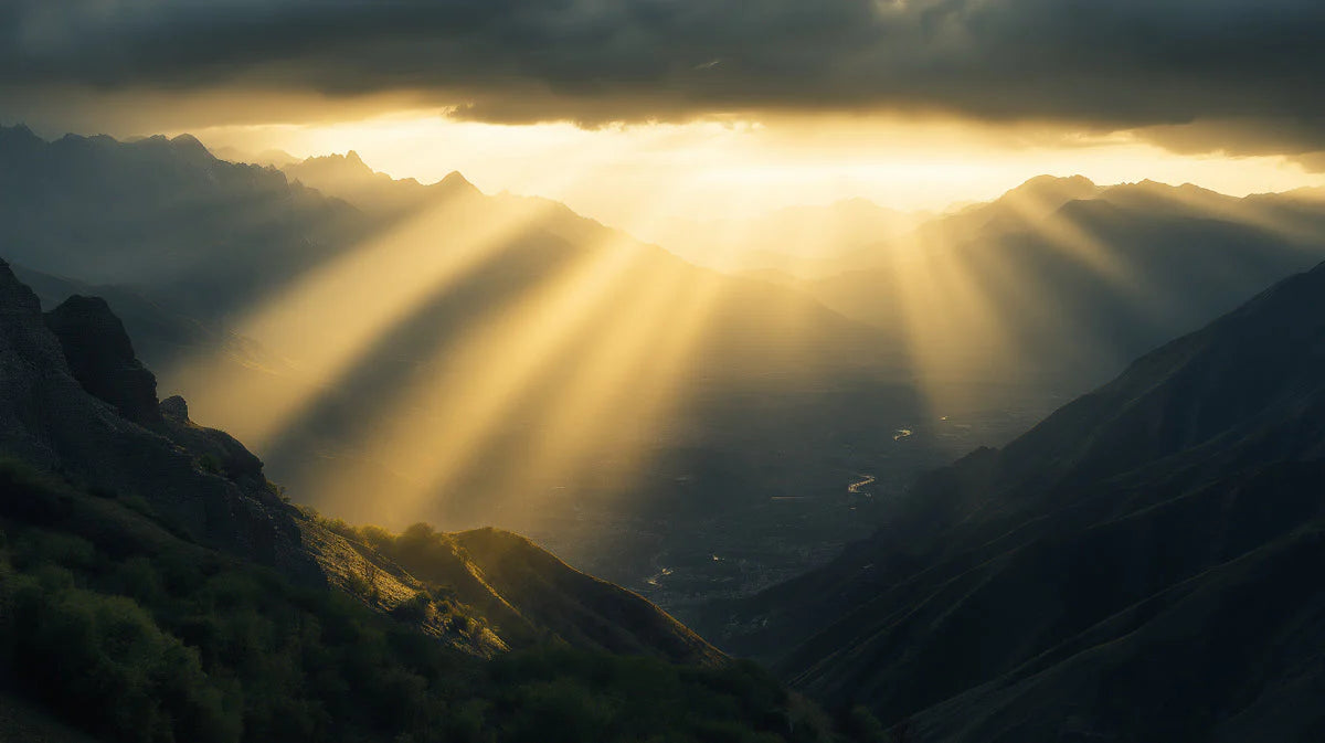 Golden Rays Mountain Valley Mural Wallpaper - room preview 02