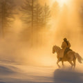 Lone Rider Forest Mural Wallpaper — Hazy Golden Sunset Scene Mural Wallpaper - room preview 02