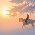 Snowy Tree Rider Sunset Mural Wallpaper Serene Elegant Decoration Mural Wallpaper - room preview 02