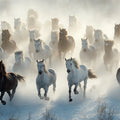 Galloping Horses in Misty Snow Mural Wallpaper — Winter Energy Mural Wallpaper - room preview 02