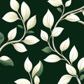 Botanical Vine Mural Wallpaper — Deep Green and White Leaf Pattern Mural Wallpaper - room preview 02