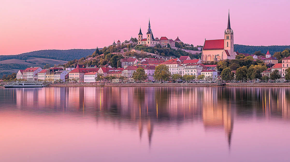 Riverside Town Sunset Mural Wallpaper —Romantic European Scenery Mural Wallpaper - room preview 02