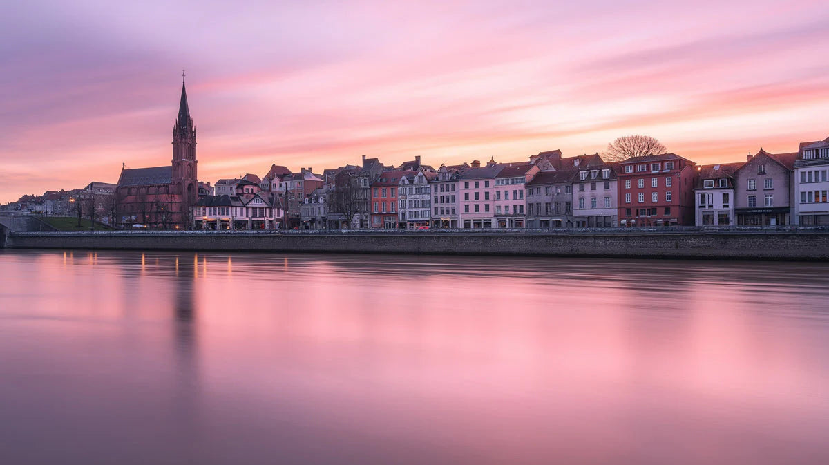 Pink Sunset European Cityscape Mural Wallpaper — Architectural Mural Mural Wallpaper - room preview 02