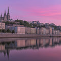 Riverside European Cityscape Mural Wallpaper —Soft Twilight Pink Mural Wallpaper - room preview 02