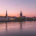 Riverside Cityscape Mural Wallpaper —Sunset Urban Reflection Mural Wallpaper - room preview 02
