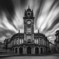 Clock Tower Long Exposure Mural Wallpaper — Architectural Monochrome Mural Wallpaper - room preview 02