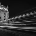 Belém Tower Light Trails Mural Wallpaper — Monochrome Architecture Mural Wallpaper - room preview 02