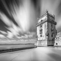 Belém Tower Coastal Mural Wallpaper — Dramatic Monochrome Architecture Mural Wallpaper - room preview 02