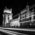 Belém Tower Light Trails Mural Wallpaper — Urban Night Aesthetic Mural Wallpaper - room preview 02