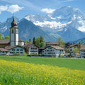 Swiss Alpine Village Mural Wallpaper —Scenic Mountain Landscape Mural Wallpaper - room preview 02