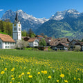 Swiss Alpine Village Mural Wallpaper — Scenic Mountain View Mural Wallpaper - room preview 02