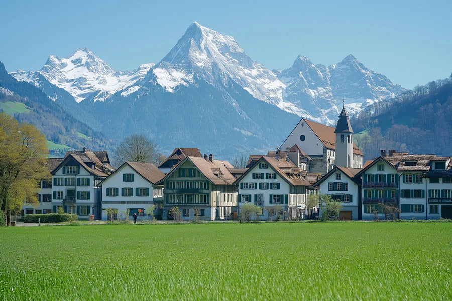 Landscape Wallpaper Mural – Scenery Wall Mural – Alpine Village Mountain Landscape printable artwork