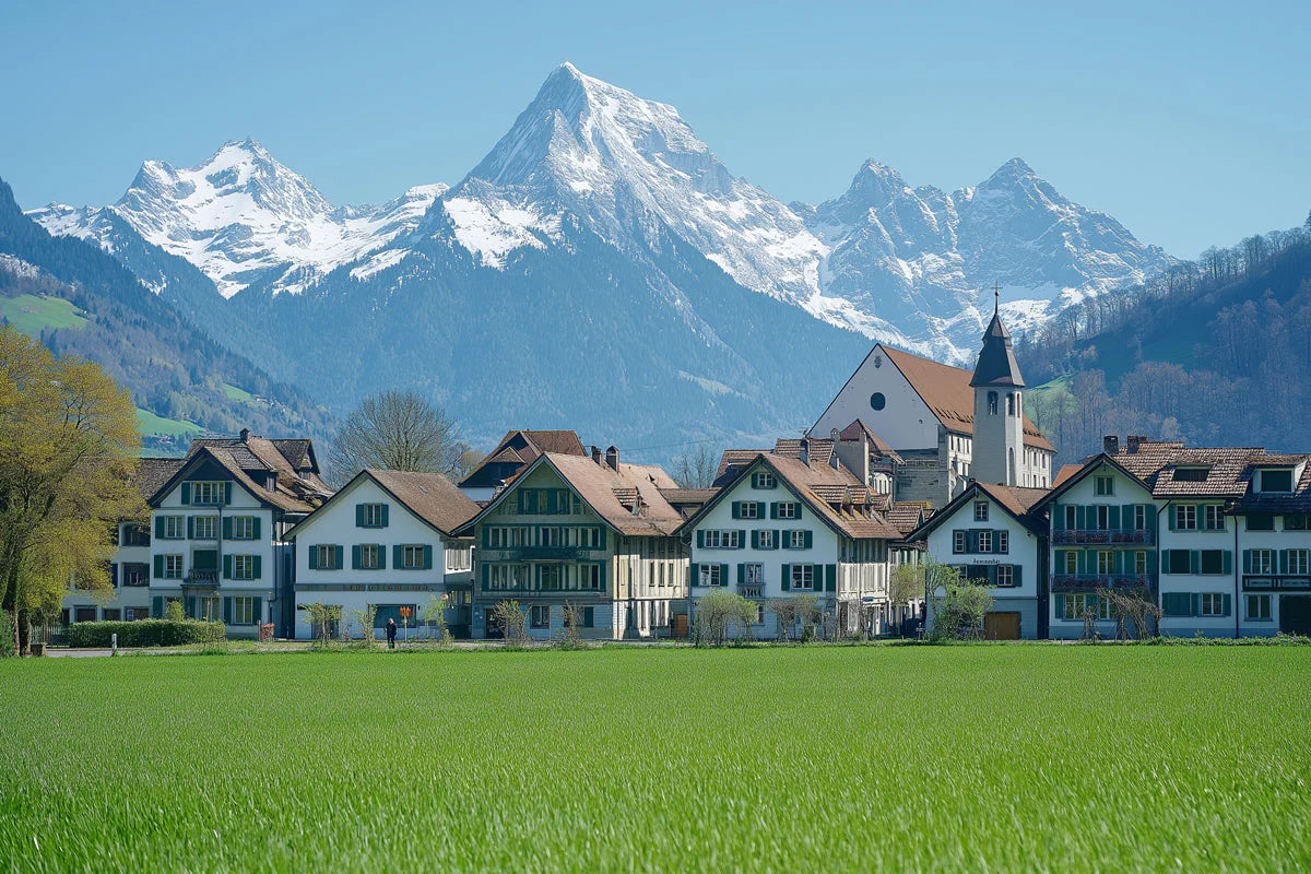 Alpine Village Mountain Landscape Mural Wallpaper - room preview 02