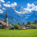 Swiss Alpine Village Landscape Mural Wallpaper —Scenic Decor Mural Wallpaper - room preview 02