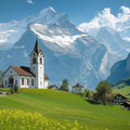 Swiss Alpine Village Mural Wallpaper —Scenic Mountain View Mural Wallpaper - room preview 02