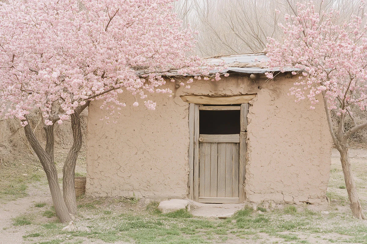 Cherry Blossom Cottage Mural Wallpaper — Whimsical Nature Scene Mural Wallpaper - room preview 02