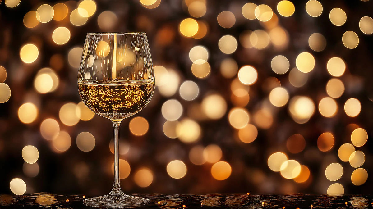 Golden Bokeh Wine Glass Mural Wallpaper — Festive Modern Decor Mural Wallpaper - room preview 02