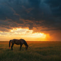 Grazing Horse at Sunset Landscape Mural Wallpaper - room preview 02